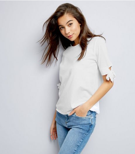 White 1/2 Tie Sleeve T-Shirt | New Look