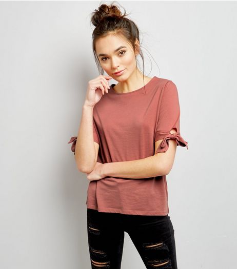 Pink Tie Sleeve T-Shirt | New Look