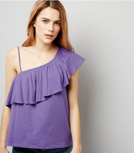 Purple Asymmetric Frill Trim One Shoulder Top | New Look