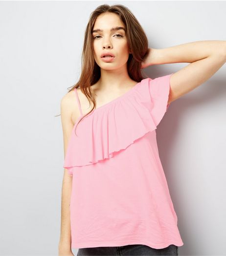 Bright Pink Off the Shoulder Frill Trim Top | New Look