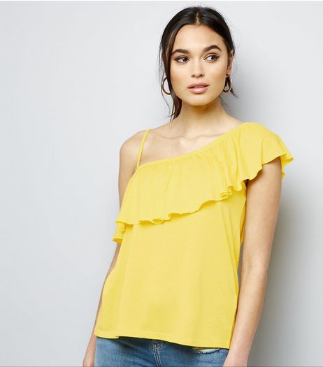 Yellow Frill Trim Off the Shoulder Top | New Look