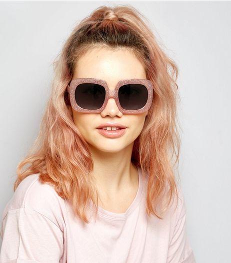 Pink Glitter Square Oversized Sunglasses | New Look