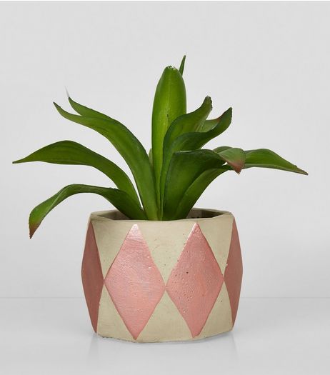 Rose Gold Concrete Artificial Plant Pot | New Look