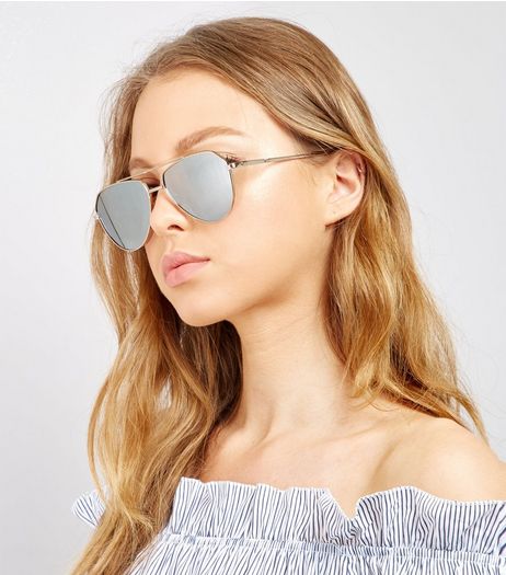 Gold Tear Drop Pilot Sunglasses | New Look