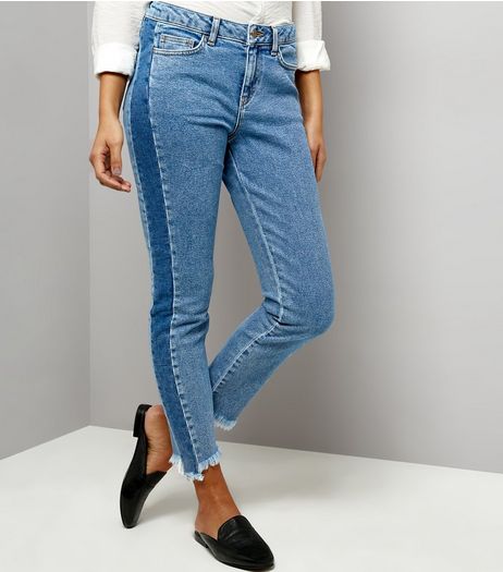Blue Two Tone Fray Hem Jeans | New Look