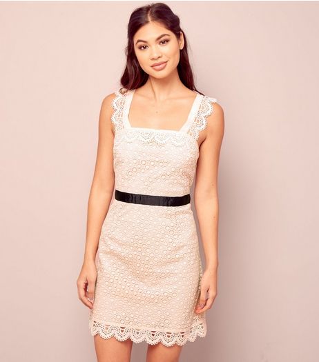 Shell Pink Lace Scallop Hem Mini Dress | New Look