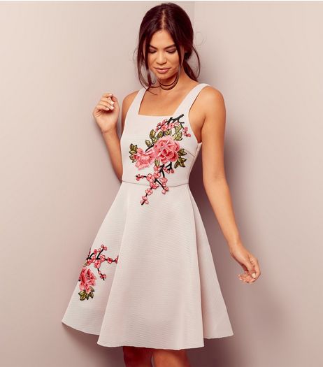 Shell Pink Mesh Floral Embroidered Prom Dress | New Look