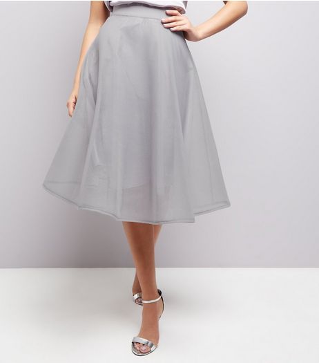 Grey Mesh Midi Skater Skirt | New Look