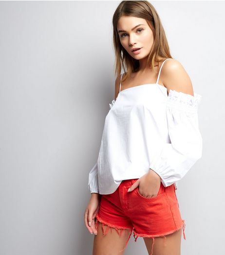 Red Fray Hem Denim Shorts | New Look