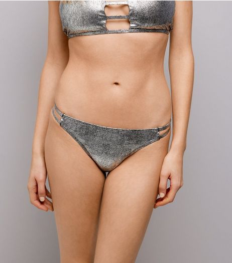 Silver Strap Side Low Rise Bikini Bottoms | New Look