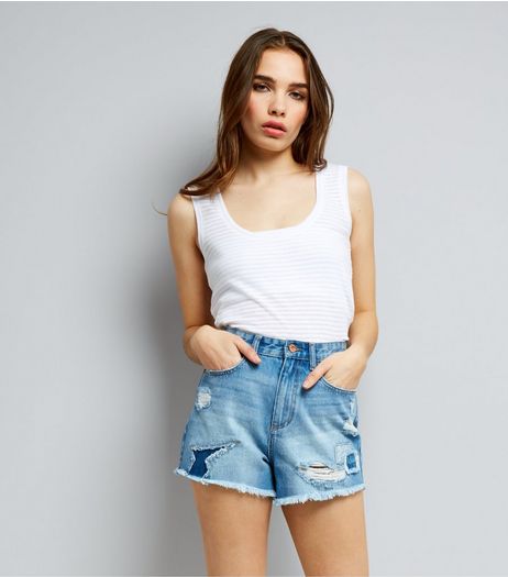 Blue Ripped Denim Shorts | New Look
