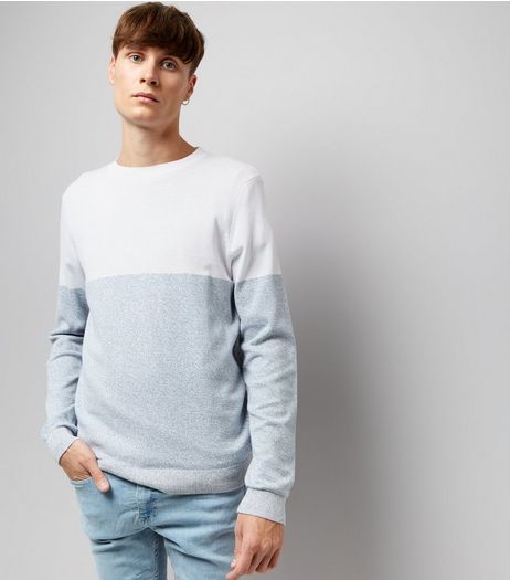 White Colour Block Crew Neck Jumper | New Look
