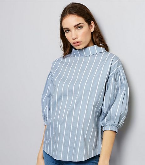 Light Grey Stripe 3/4 Sleeve Top | New Look