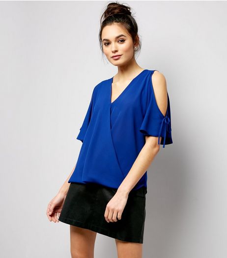 Blue Tie Cold Shoulder Top | New Look