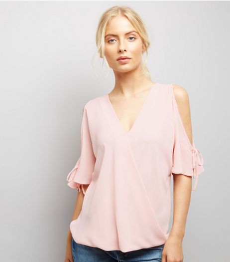 Pink Cold Shoulder Tie Sleeve Top | New Look