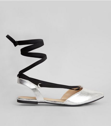 Silver Pointed Tie Up Pumps | New Look