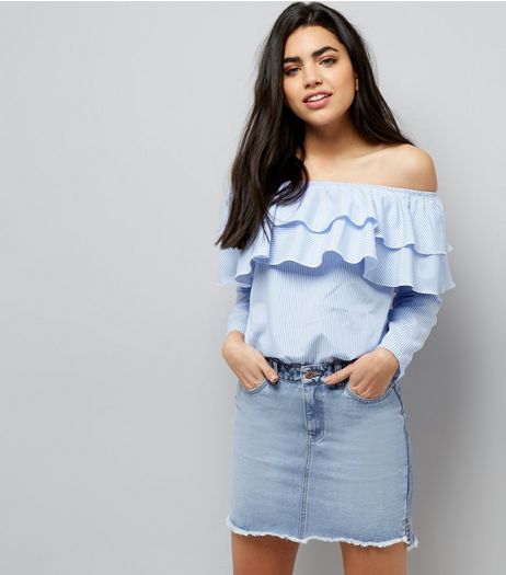 Blue Fray Hem Denim Skirt | New Look