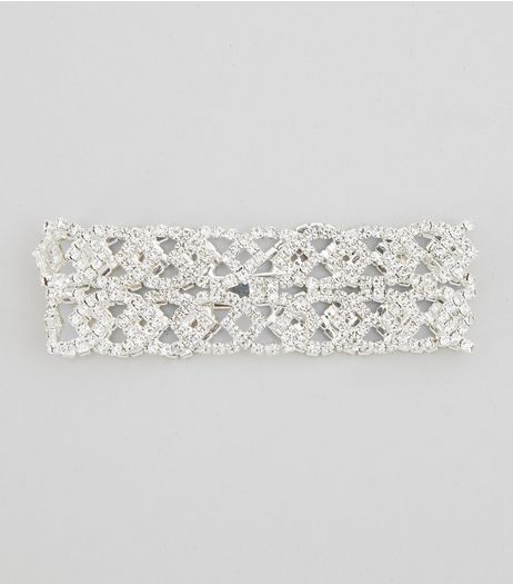 Silver Wide Diamanate Bracelet | New Look