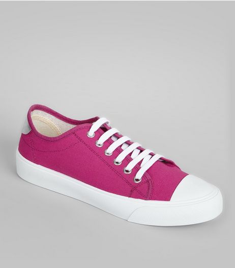 Pink Canvas Lace Up Trainers | New Look
