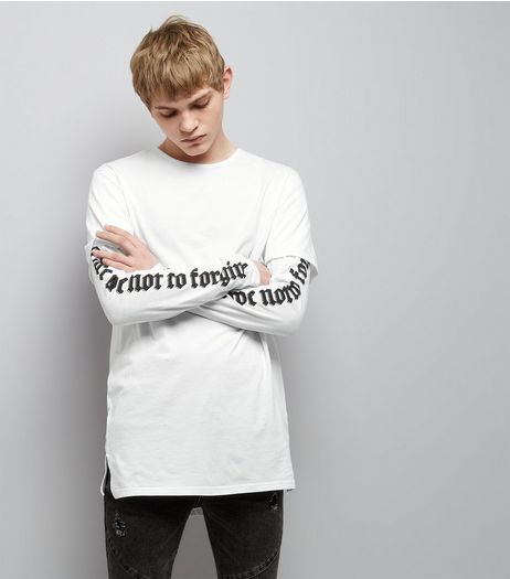 White Layered Forgive Print Sleeve Longline T-Shirt | New Look