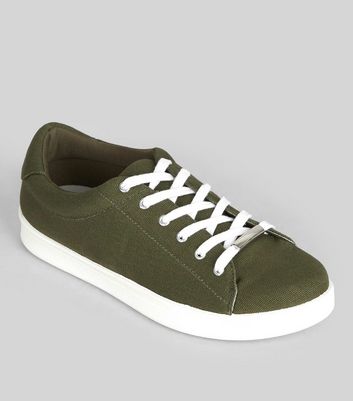 khaki canvas trainers
