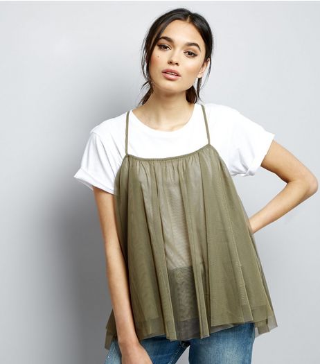 Noisy May Khaki Mesh Cami Top | New Look
