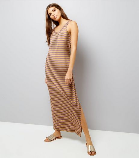 Noisy May Orange Stripe Lattice Back Maxi Dress | New Look