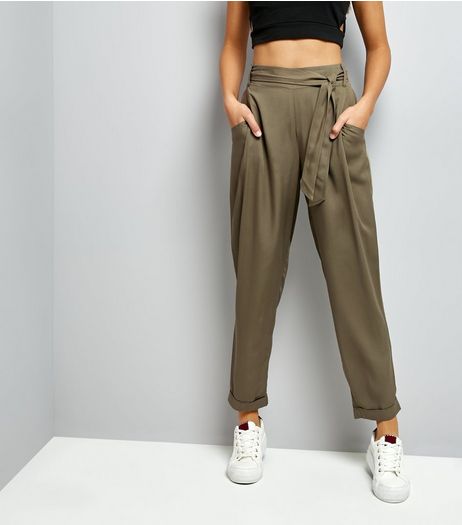 Khaki Tie Waist Trousers | New Look