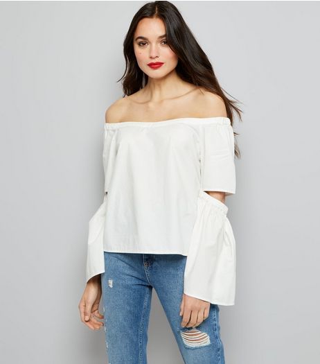 Noisy May White Cut Out Bardot Neck Top | New Look