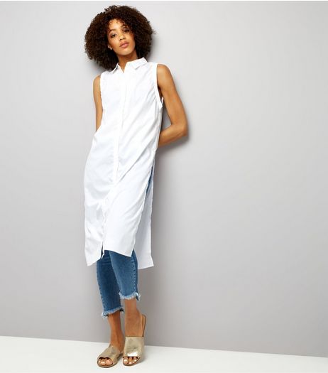 Noisy May White Sleeveless Longline Shirt | New Look