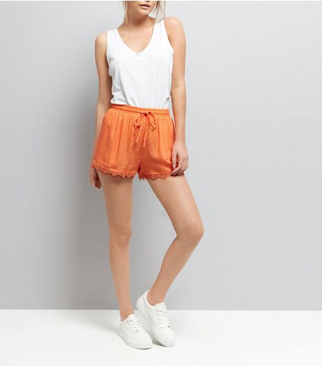 Bright Orange Lace Trim Shorts | New Look