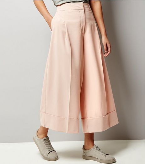Shell Pink Wide Leg Cropped Turn Up Hem Trousers | New Look