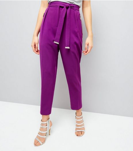 Purple Tie Waist Trousers | New Look