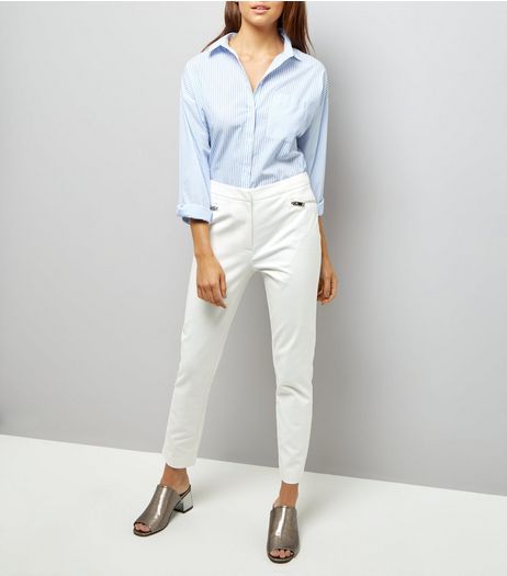 White Zip Trim Trousers | New Look