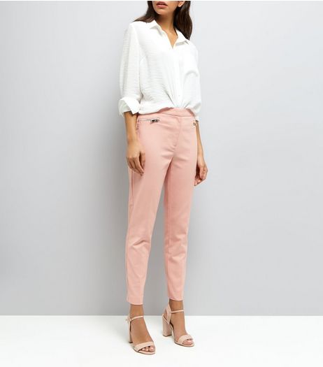 Light Pink Premium Zip Trim Trousers | New Look