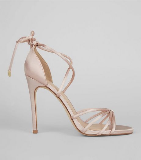 Pink Satin Knot Front Ankle Tie Heels | New Look