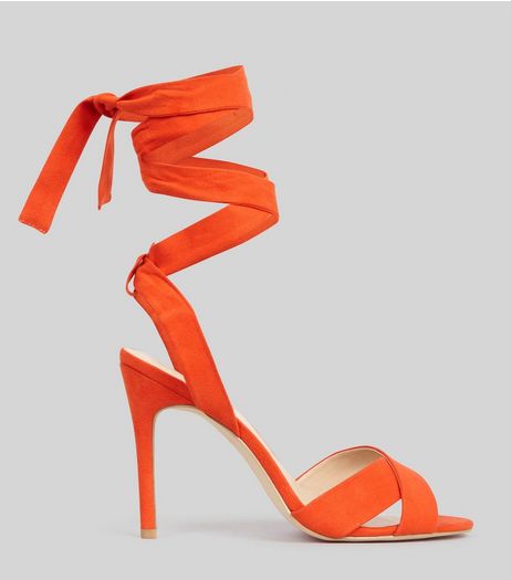 Orange Suedette Tie Up Heeled Sandals | New Look