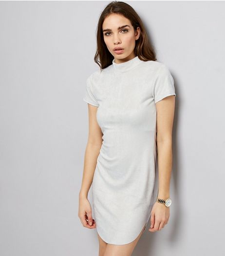 AX Paris Grey Suedette Funnel Neck Dress | New Look