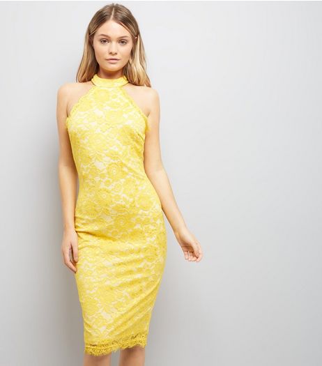 AX Paris Yellow Lace High Neck Dress | New Look