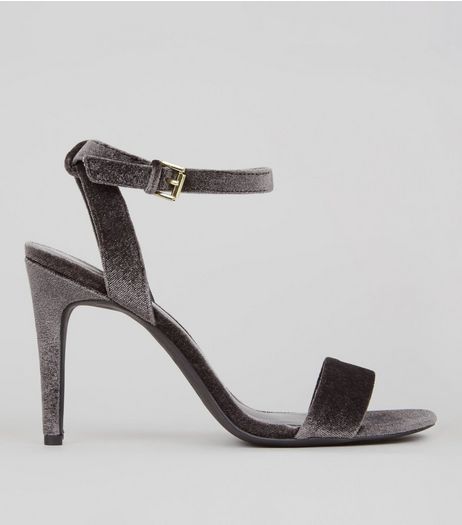 Grey Velvet Ankle Strap Heels | New Look