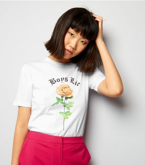 Motel White Boys Lie Flower Print T-Shirt | New Look