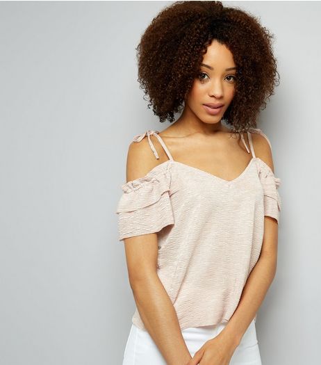 Pink Frill Trim Cold Shoulder Top | New Look