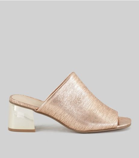 Rose Gold Textured Heeled Mules | New Look