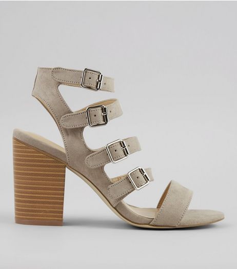 Grey Suedette Multi Strap Heeled Sandals | New Look