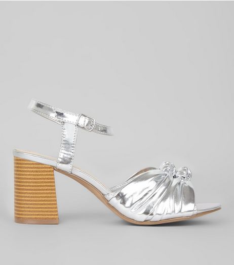 Silver Knot Front Contrast Block Heels | New Look