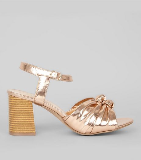 Rose Gold Knot Front Heeled Sandals | New Look