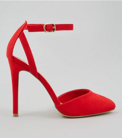 Red Suedette Ankle Strap Heels | New Look