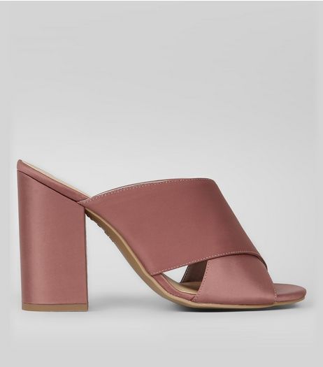 Pink Satin Cross Strap Heeled Mules | New Look