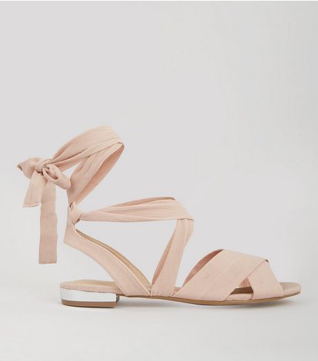 Pink Satin Metal Trim Ankle Tie Sandals | New Look