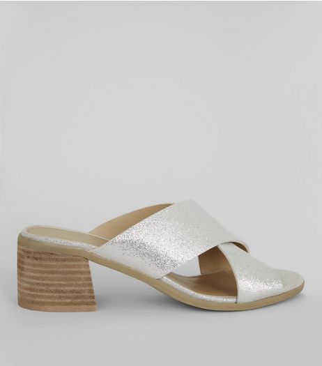 Silver Leather Cross Strap Mules | New Look